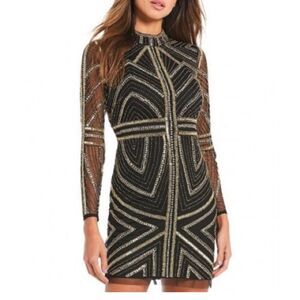 Gianni Bini Black‎ Gold Beaded Mock Neck Sheath Dress Size 10